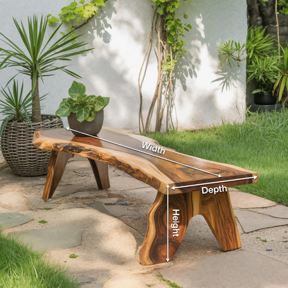 Rustic Live Edge Wooden Bench For Patio Or Garden