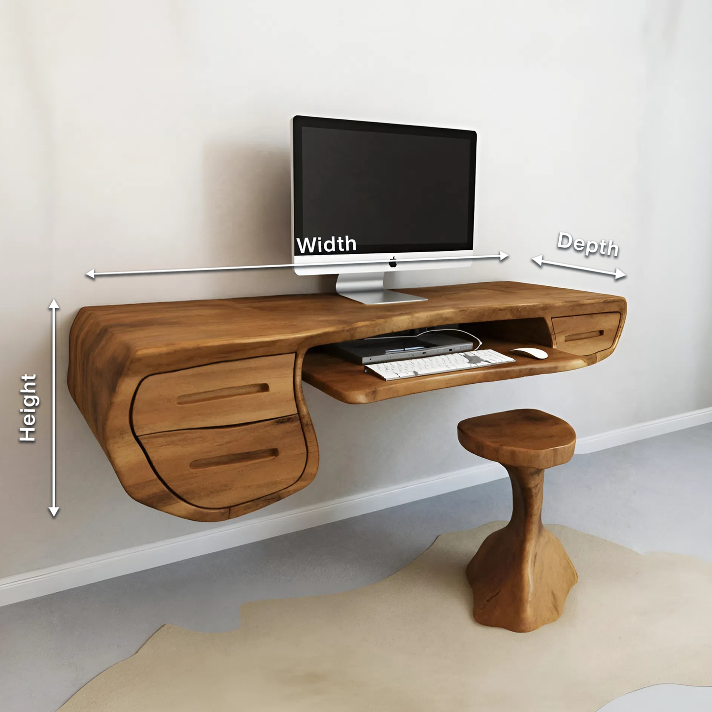 Floating Sculptural Desk With Drawers For Home Office And Studio
