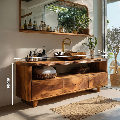 Mid Century Wooden Vanity For Bathroom Wall Mount