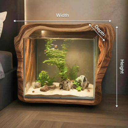 Rustic Live Edge Aquarium Stand With Glass Tank For Bedroom And Living Room