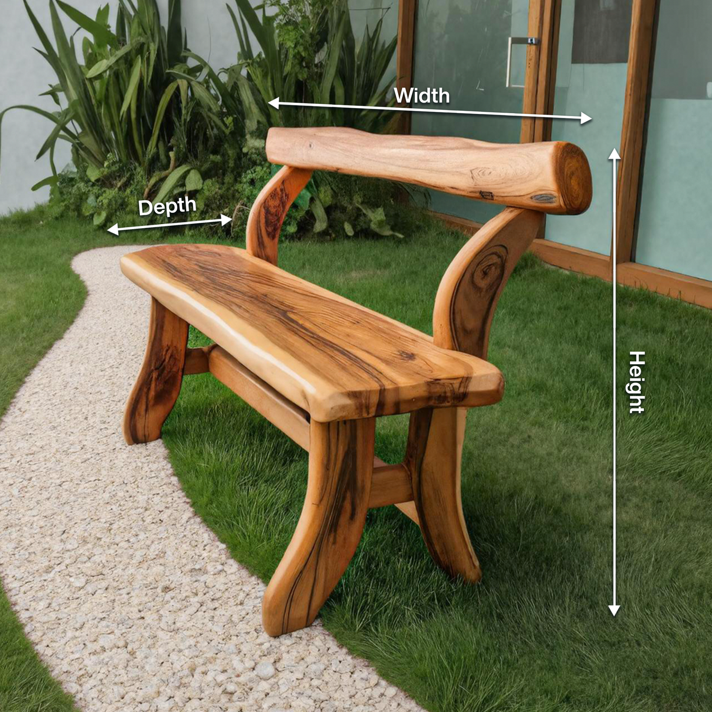 Rustic Garden Bench With Curved Seat For Patio Pathway And Front Porch