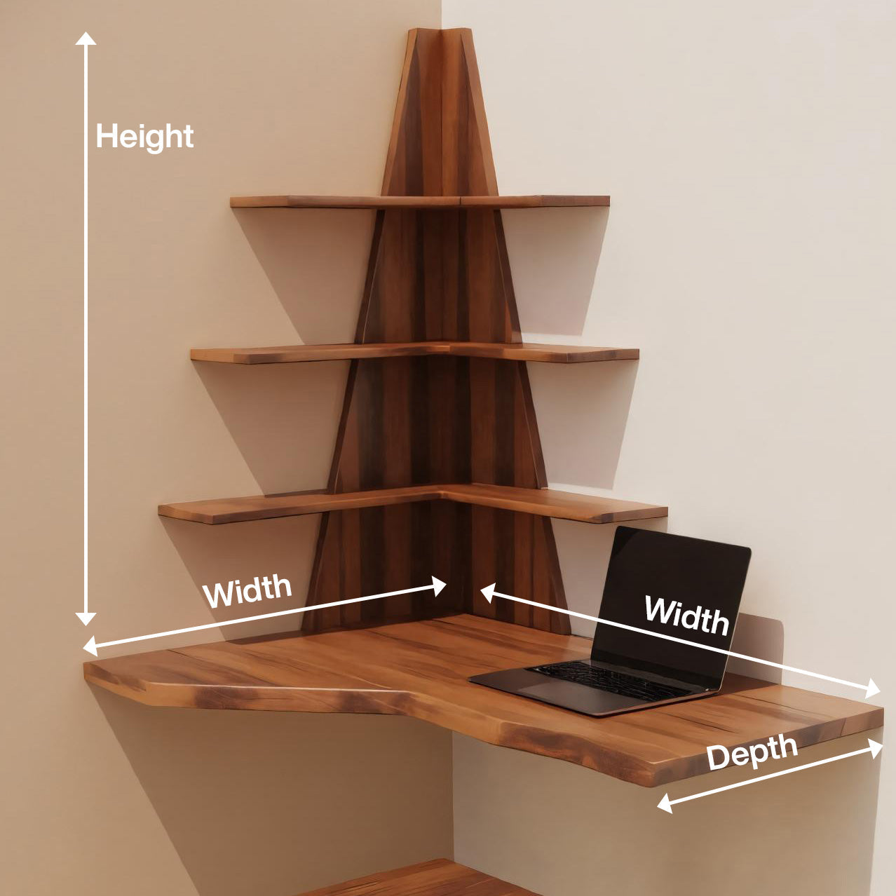Modern Floating Corner Desk With Tree Shelves For Home Office And Apartment