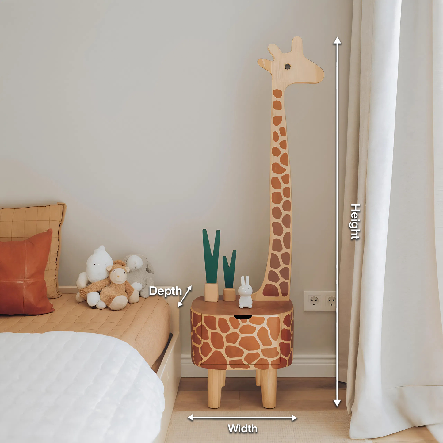 Whimsical Giraffe Nightstand With Drawer For Kids Room And Nursery