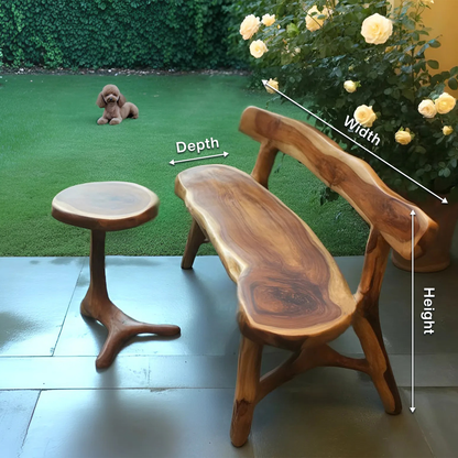 Rustic Live Edge Bench With Backrest For Garden Patio And Balcony