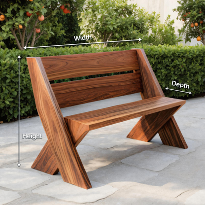 Modern Outdoor Bench With Angled Legs For Garden Patio And Backyard