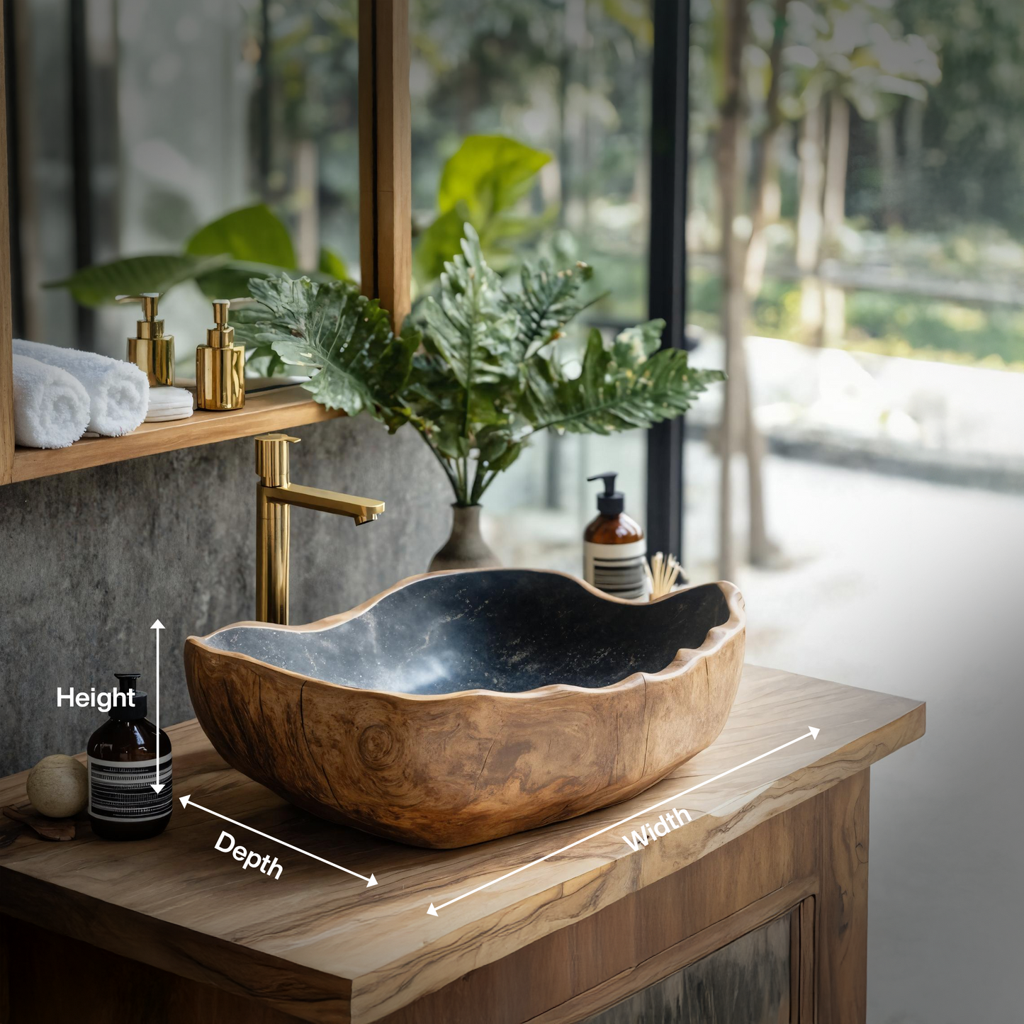 Solid Wood Sink Mid Century Look For Bathroom Interior
