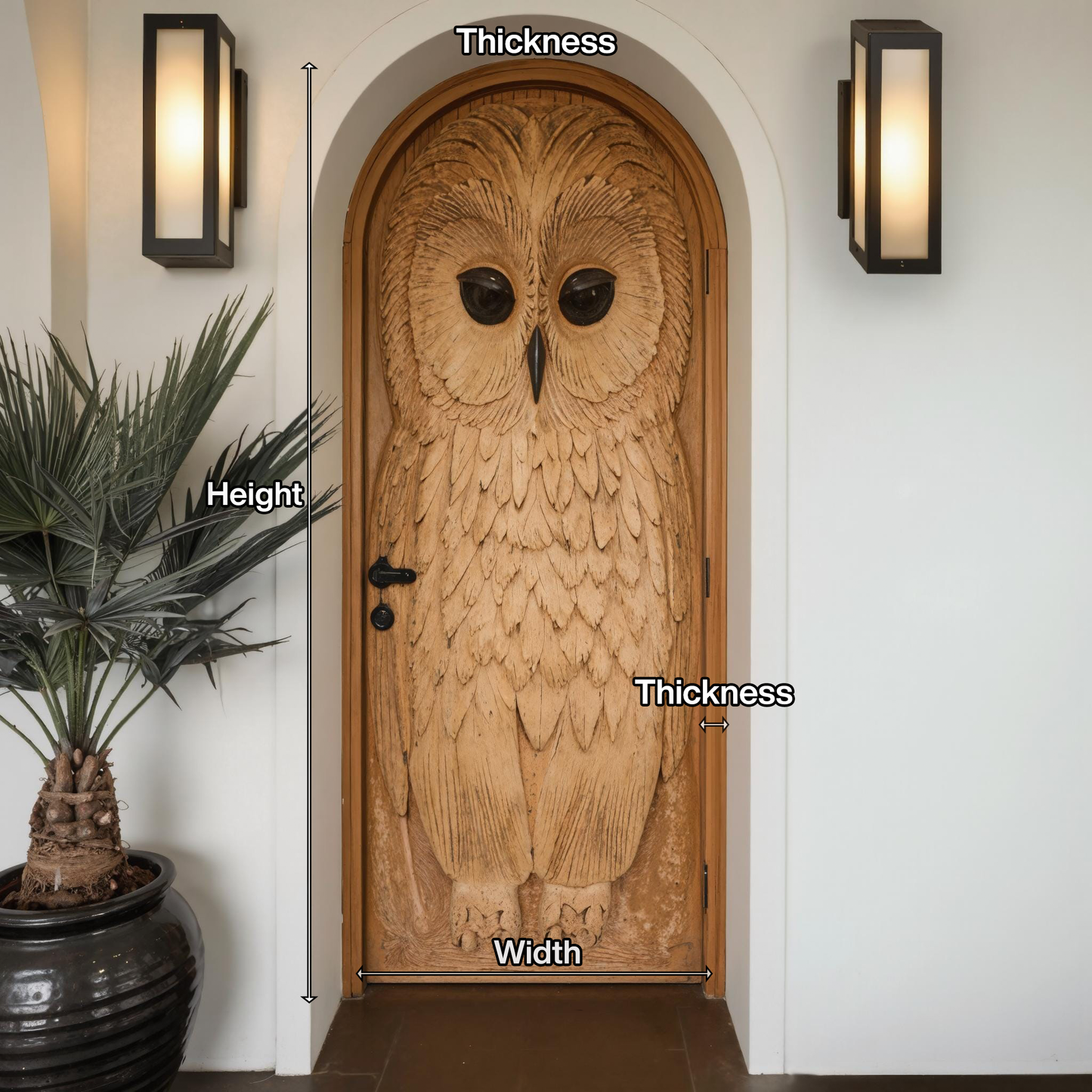 Whimsical Owl Carved Entry Door For Home Garden