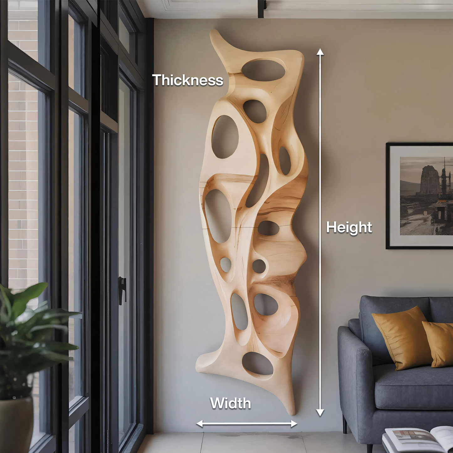 Organic Wall Sculpture Shelf Carved Display Piece For Living Room And Hallway