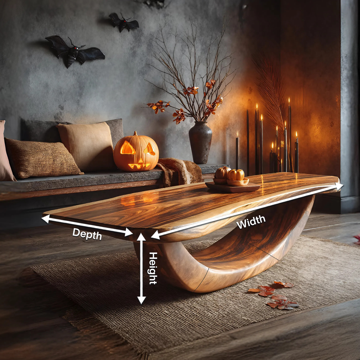 Farmhouse Wooden Live Edge Coffee Table Livingroom Decor Haunted Look