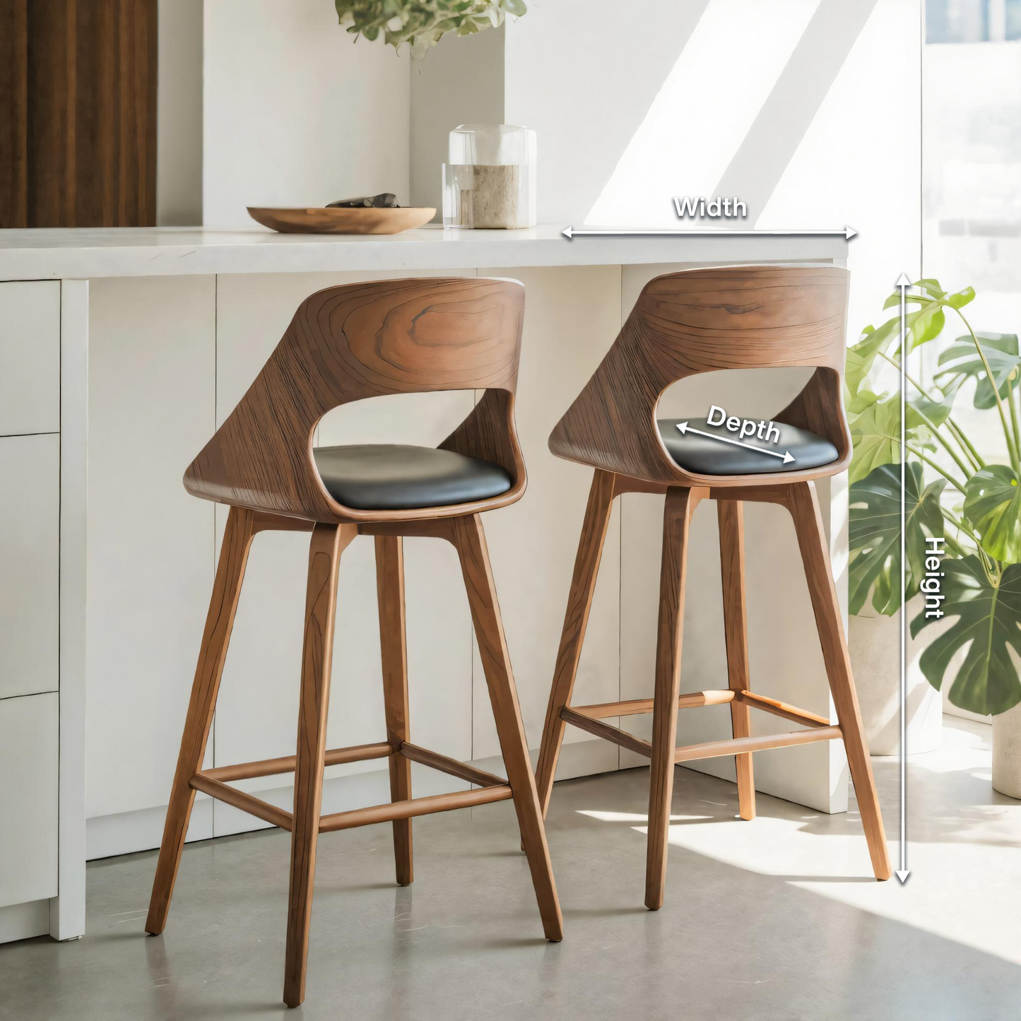 Mid Century Modern Bar Stool with Backrest For Kitchen Home Bar