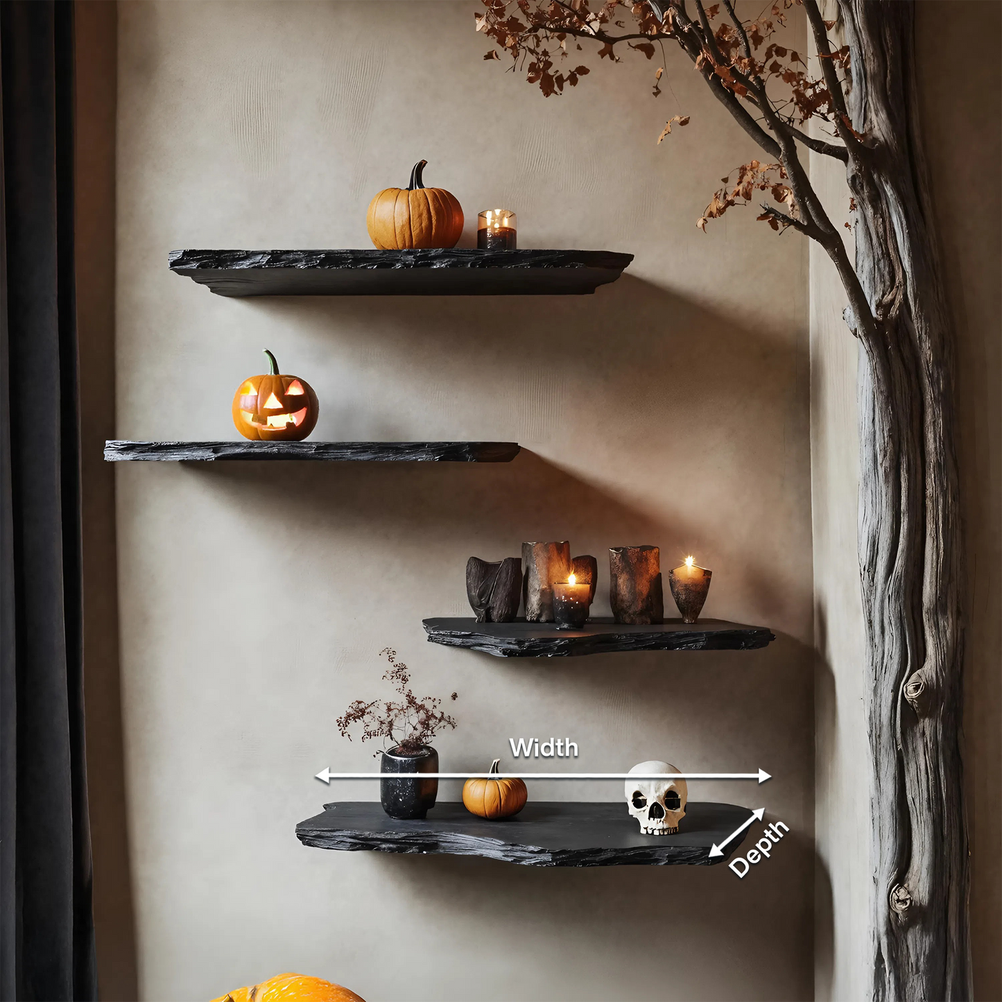 Handcrafted Wooden Floating Shelf For Bedroom Artistic Halloween Wall Decor