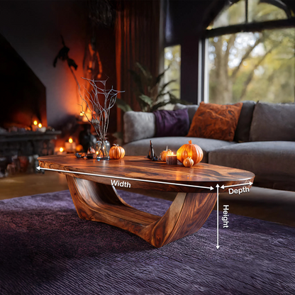 Handcrafted Wooden Live Edge Coffee Table For Living Room Halloween Style