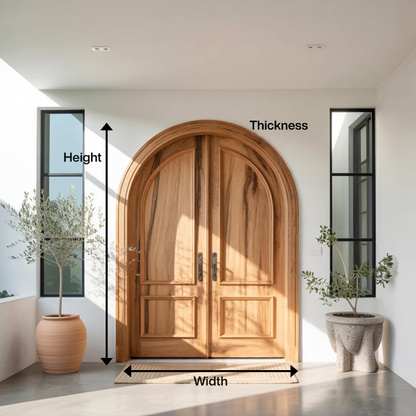 Elegant Arched Double Entry Door With Panels For Villa