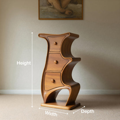 Modern Sculptural Wood Cabinet 3 Drawer Chest For Bedroom Or Living Room