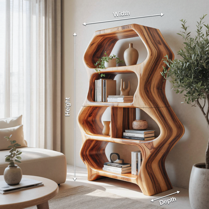 Sculptural Bookshelf With Organic Carved Display For Living Room And Office