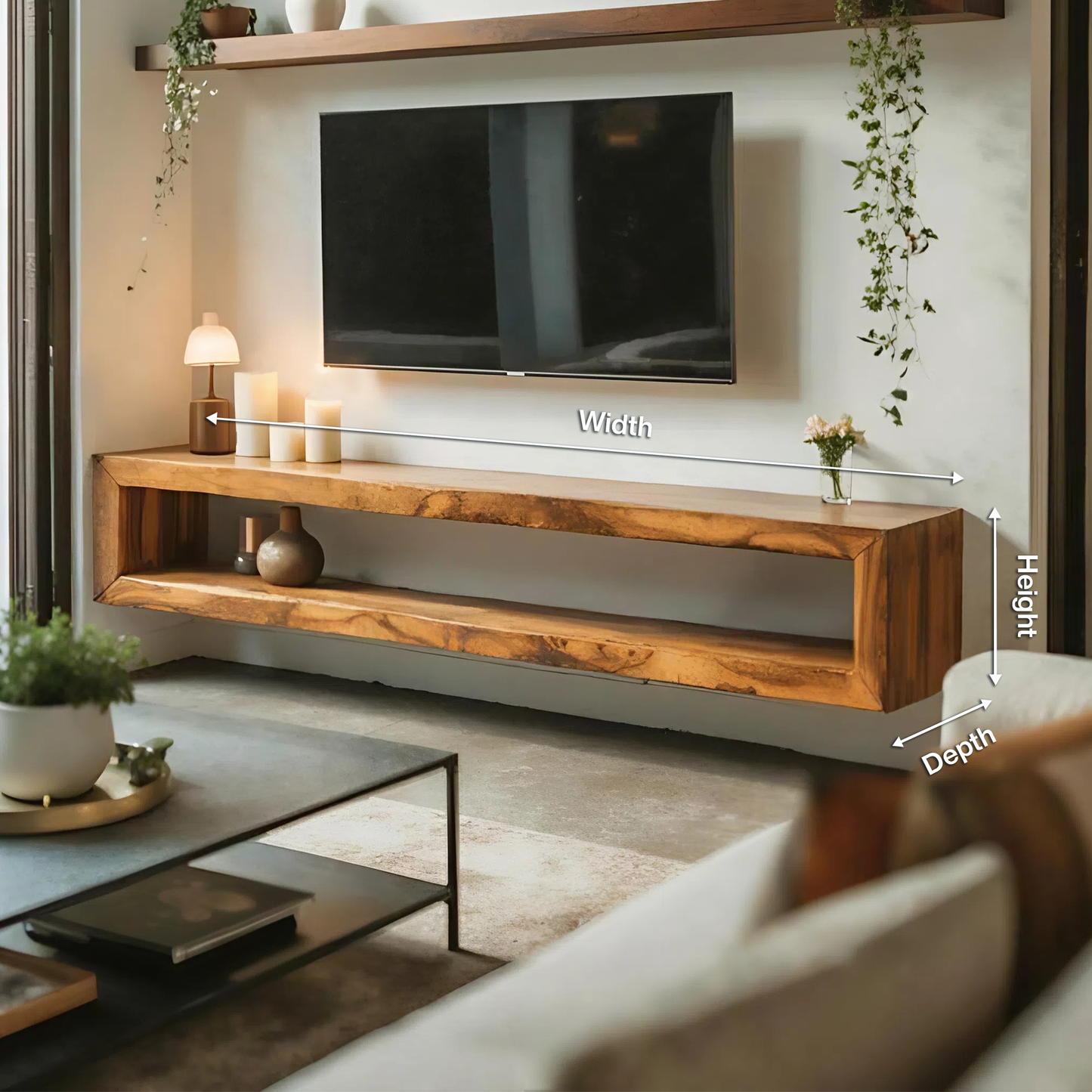 Modern Live Edge Floating TV Console For Contemporary Living Room