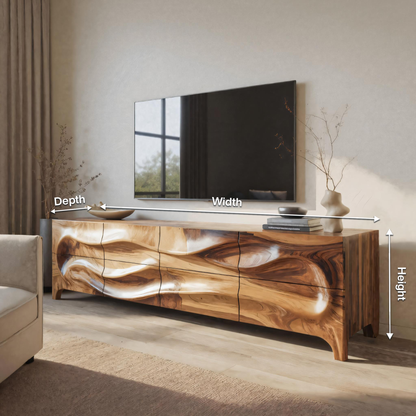 Sculpted Wave TV Cabinet With Carved Front For Living Room And Entertainment Center