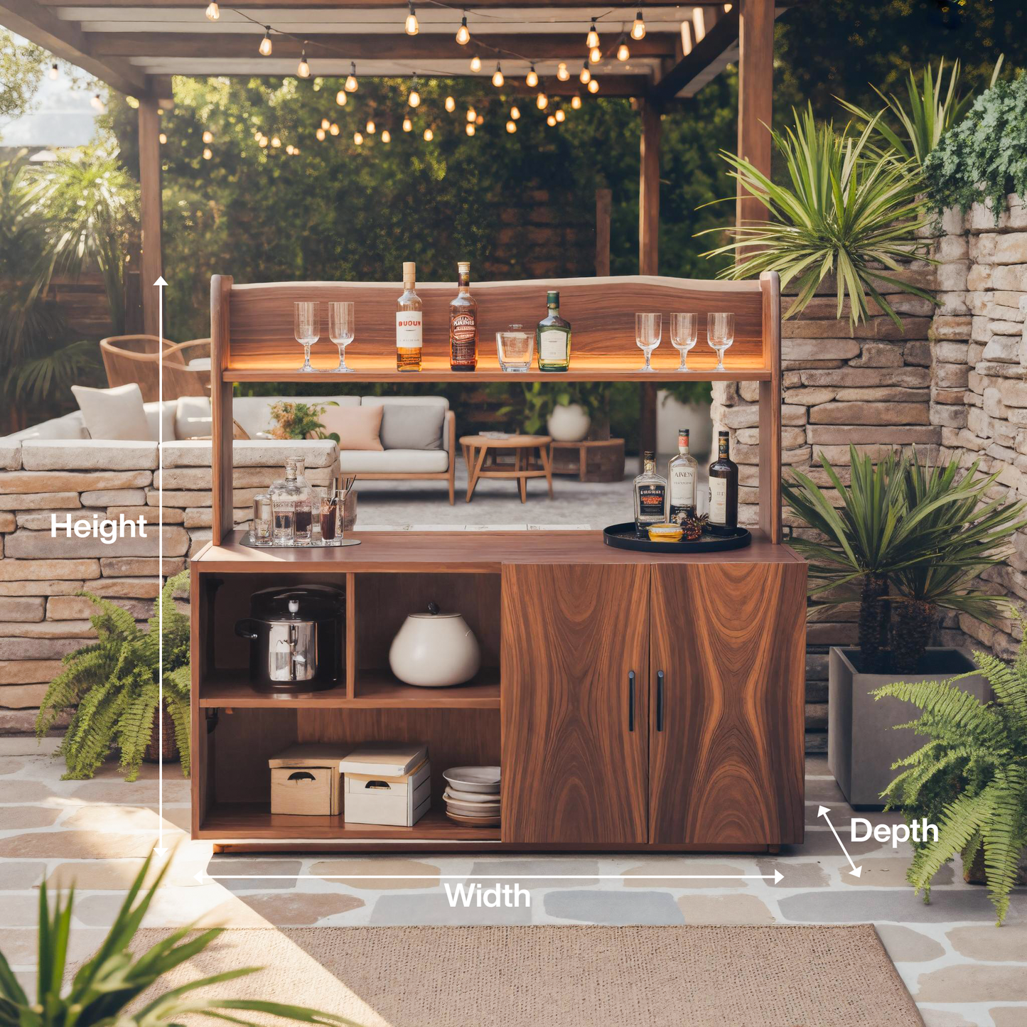 Contemporary Outdoor Bar Table With Hidden Storage For Garden Or Poolside