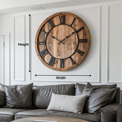Oversized Rustic Wall Clock With Roman Numerals For Living Room And Entryway