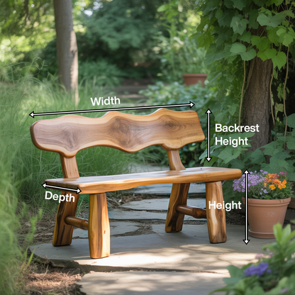 Rustic Garden Bench Live Edge Outdoor Seating For Patio Courtyard And Backyard