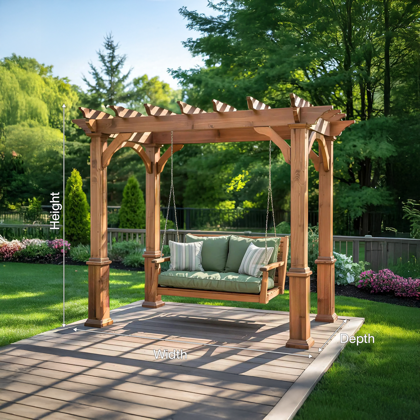Rustic Pergola Swing Bench For Outdoor Garden And Lounge