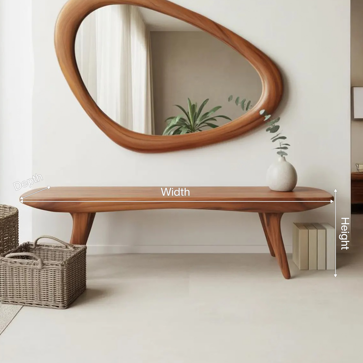 Curved Minimalist Organic Bench For Entryway Bedroom And Living Room