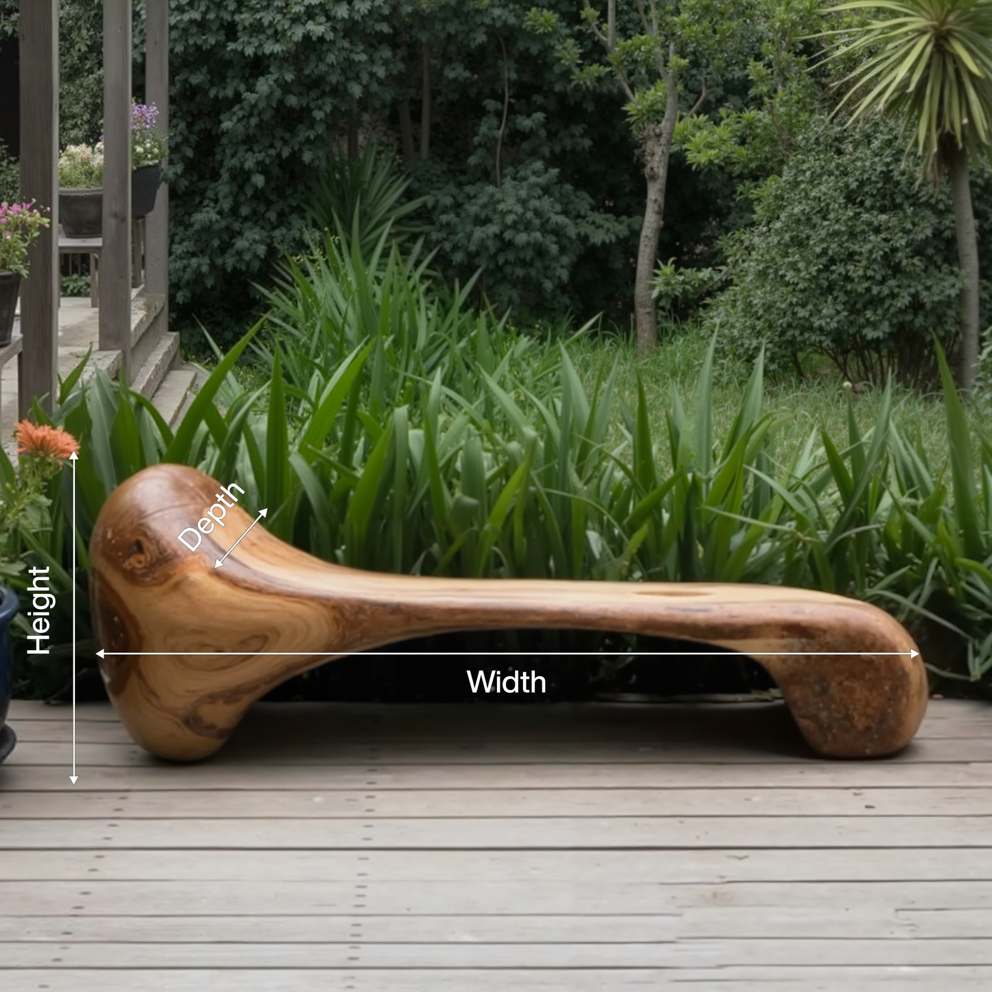 Sculptural Wood Bench For Garden Poolside Or Patio
