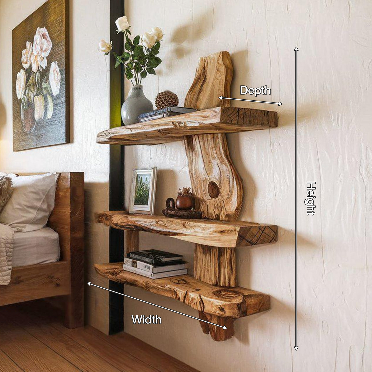 Rustic Wall Shelf For Bedroom Or Reading Corner Display