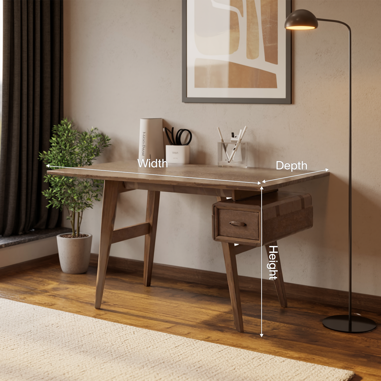 Mid-Century Desk With Drawer For Home Office Space