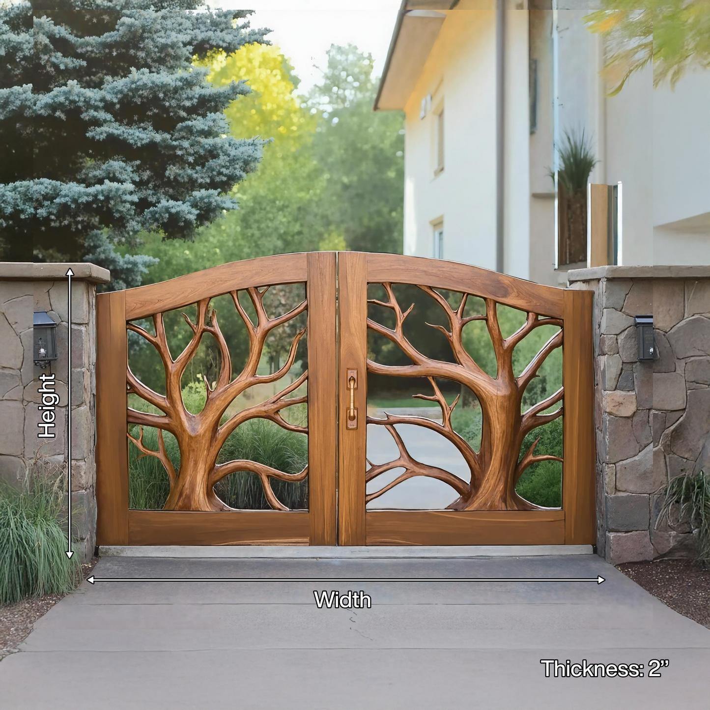 Rustic Tree Carved Entrance Gate For Garden Driveway