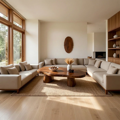 Sleek brown coffee table with extended surface