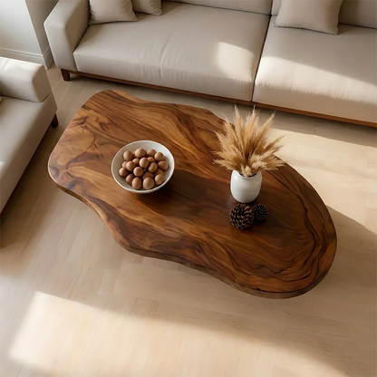 Brown coffee table with wide top and clean lines