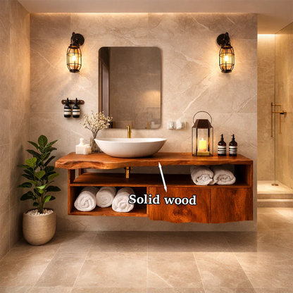Minimal spa style suar wood floating bathroom vanity with wood cabinet