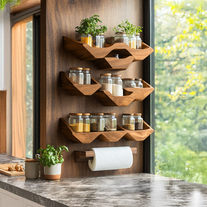 Farmhouse Kitchen Cabinet With Rustic Spice Rack Shelf