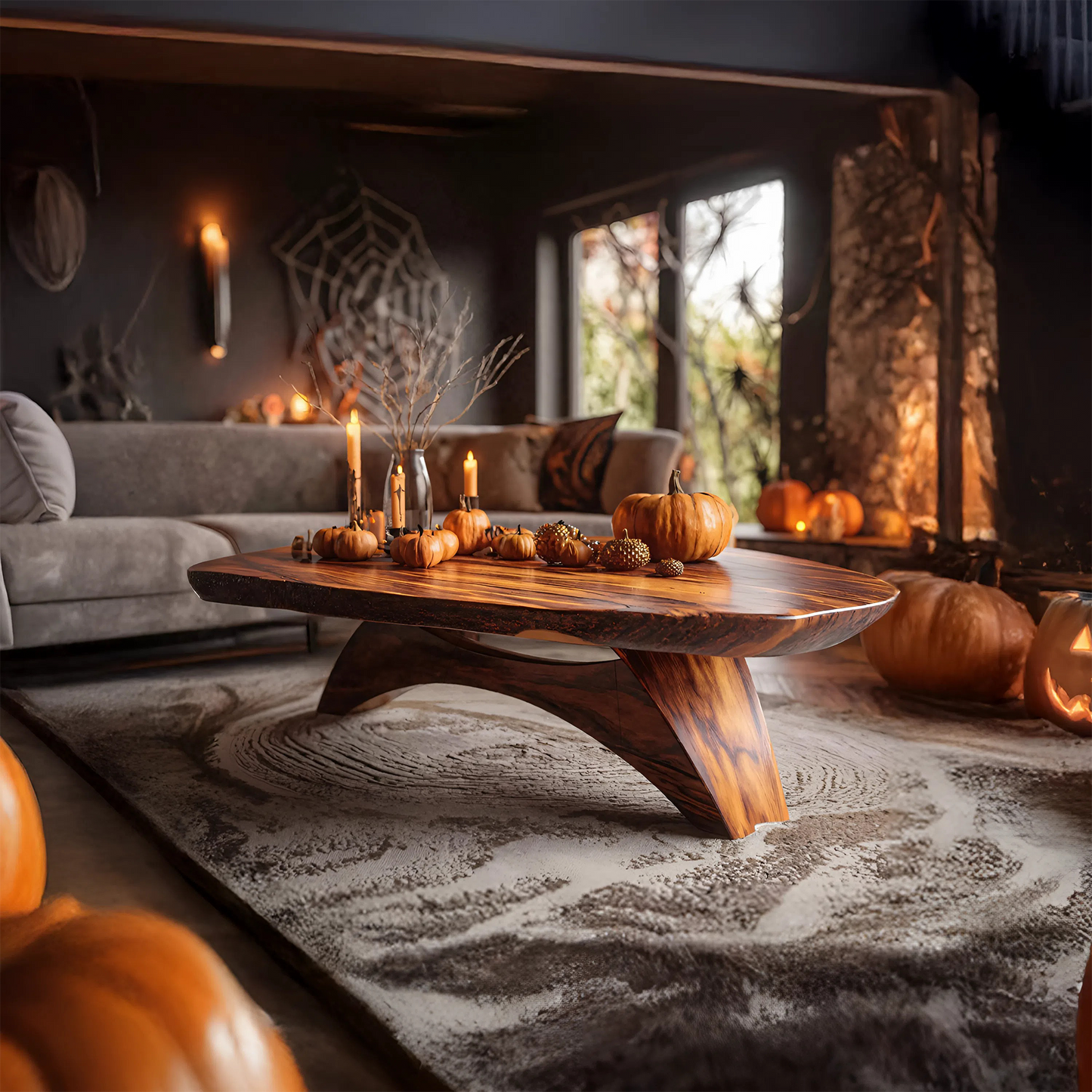 Handcrafted Wooden Live Edge Coffee Table For Living Room Pumpkin Decor