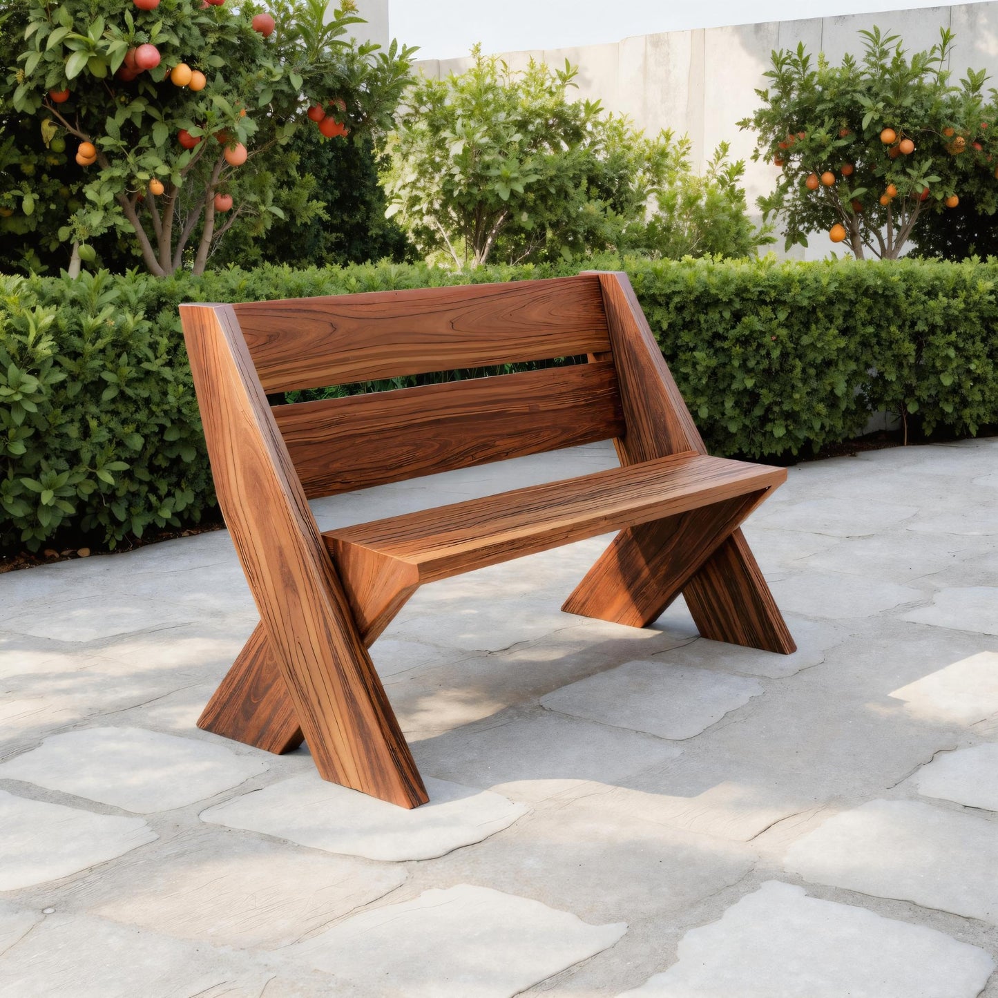 Modern Outdoor Bench With Angled Legs For Garden Patio And Backyard