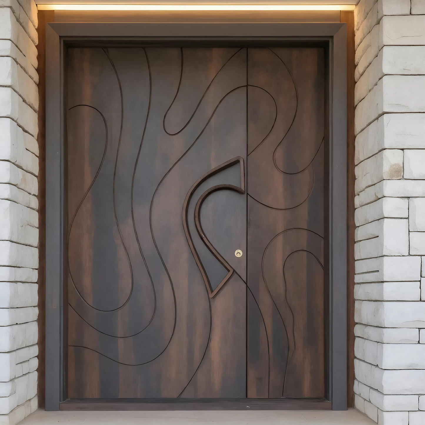 Modern Sculpted Door With Abstract Carving For Entryway And Contemporary Exterior