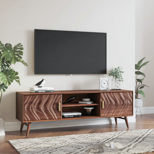 Mid Century TV Stand Wave Cabinet For Living Room And Media