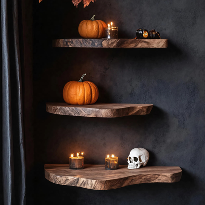 Rustic Wooden Floating Shelf For Furniture Decor And Halloween Wall Storage