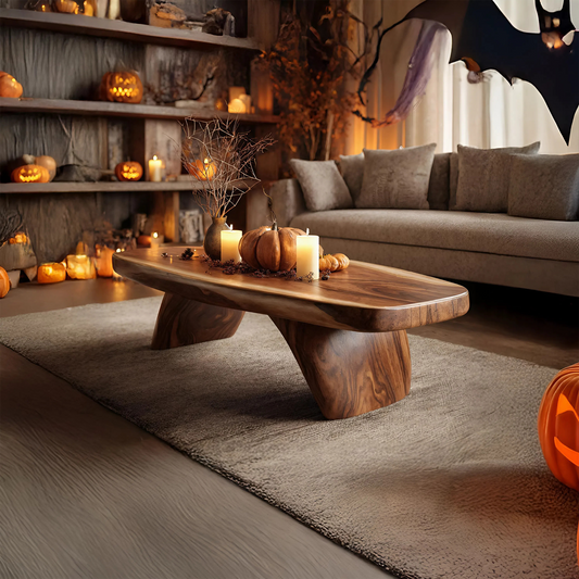 Modern Live Edge Coffee Table Livingroom Decor Cozy Pumpkin Season
