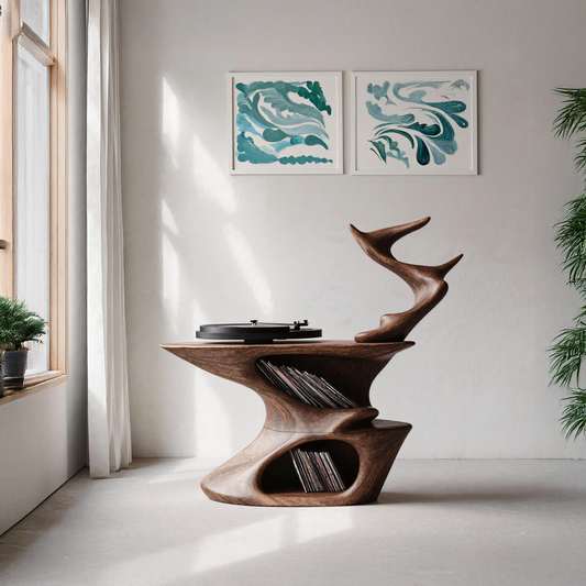 Rustic Live Edge Record Stand For Entryway