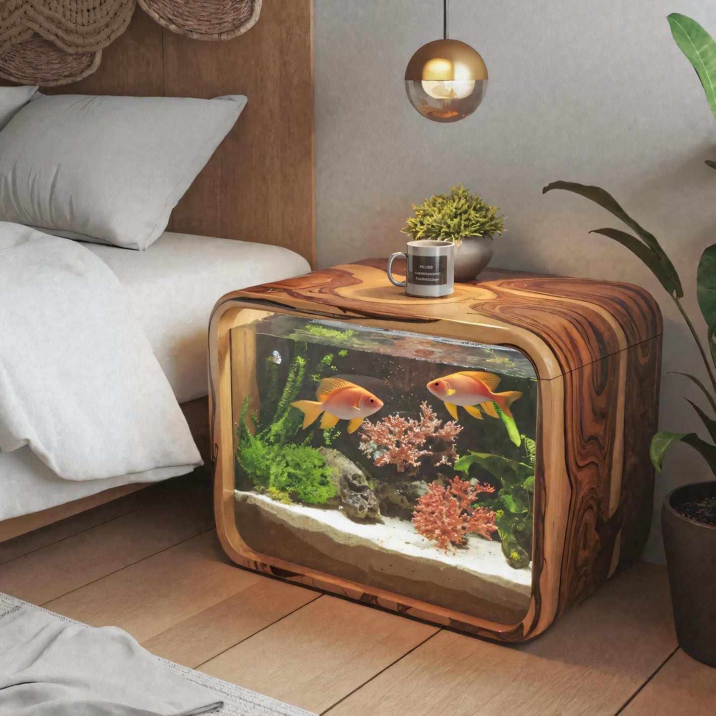 Modern Aquarium Nightstand With Storage For Bedroom And Living Room Display