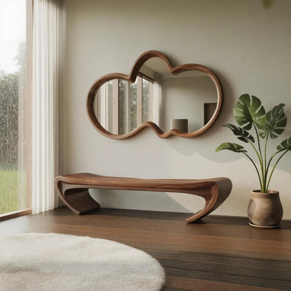 Modern Sculptural Wood Bench For Entryway Or Living Room