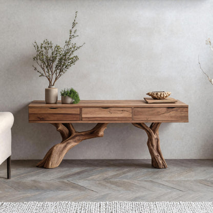 Mid Century Wooden Console Table For Entryway Design With Storage