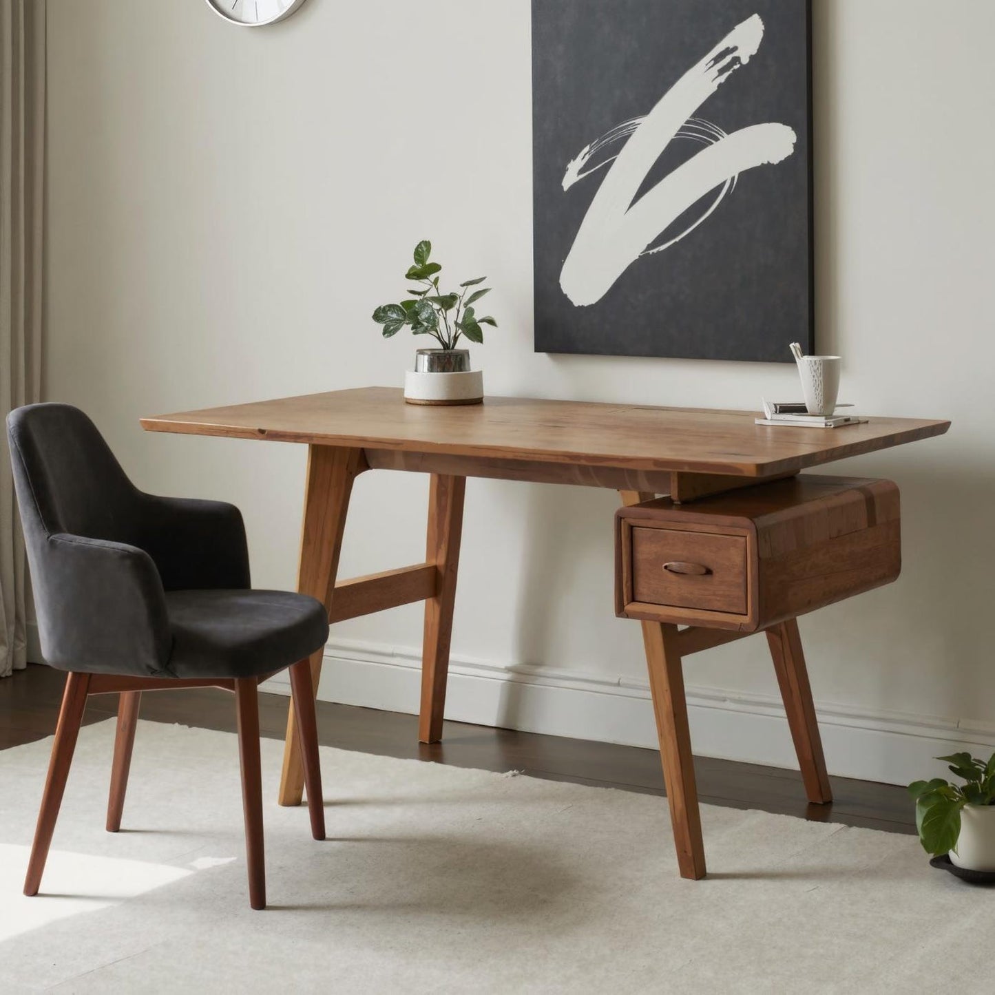 Mid-Century Desk With Drawer For Home Office Space