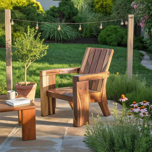 Rustic Outdoor Wooden Lounge Chair With Armrests For Garden Or Porch