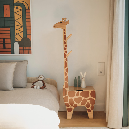 Adorable Giraffe Nightstand With Hooks And Drawer For Kids Room And Nursery