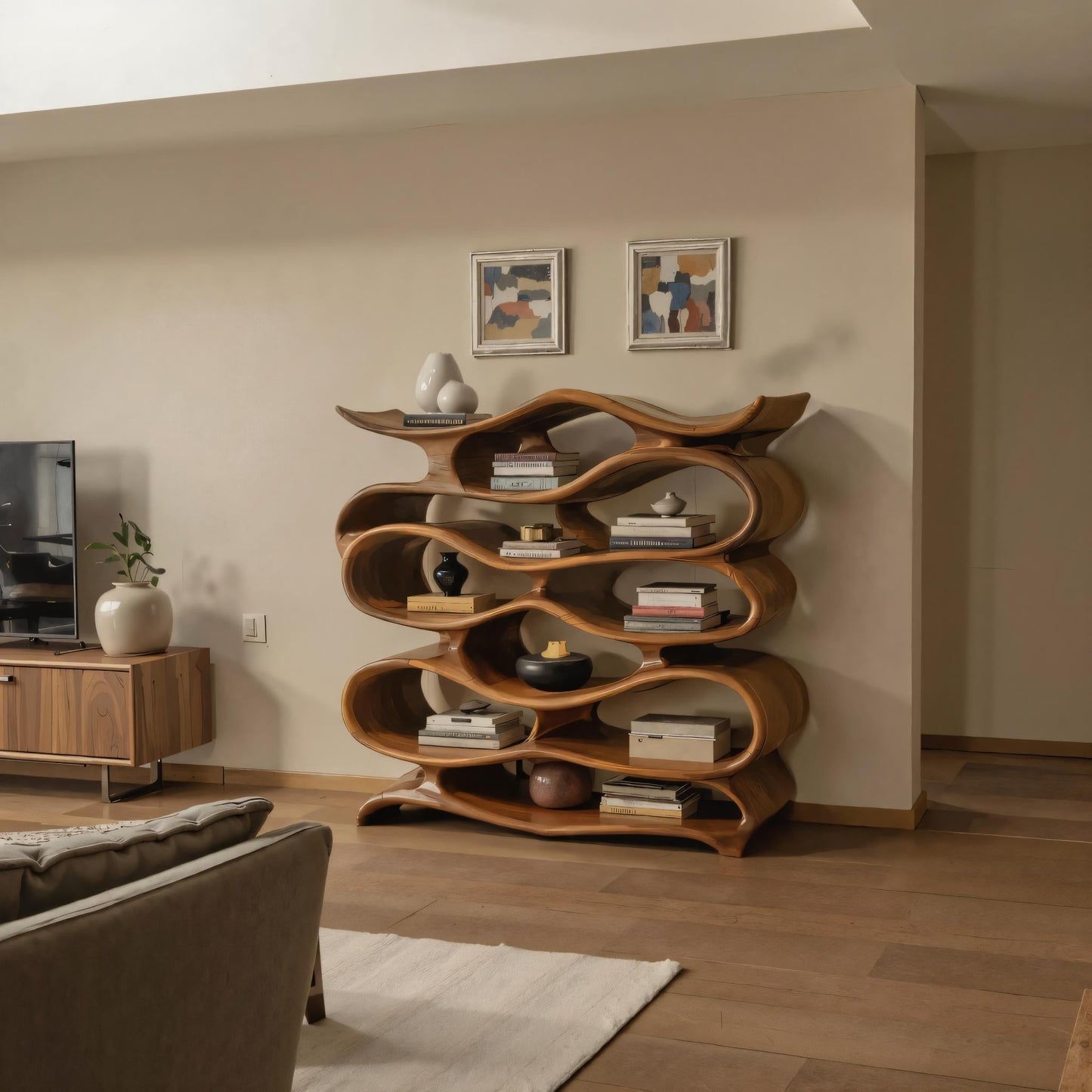 Sculptural Bookshelf Cabinet For Living Room And Office