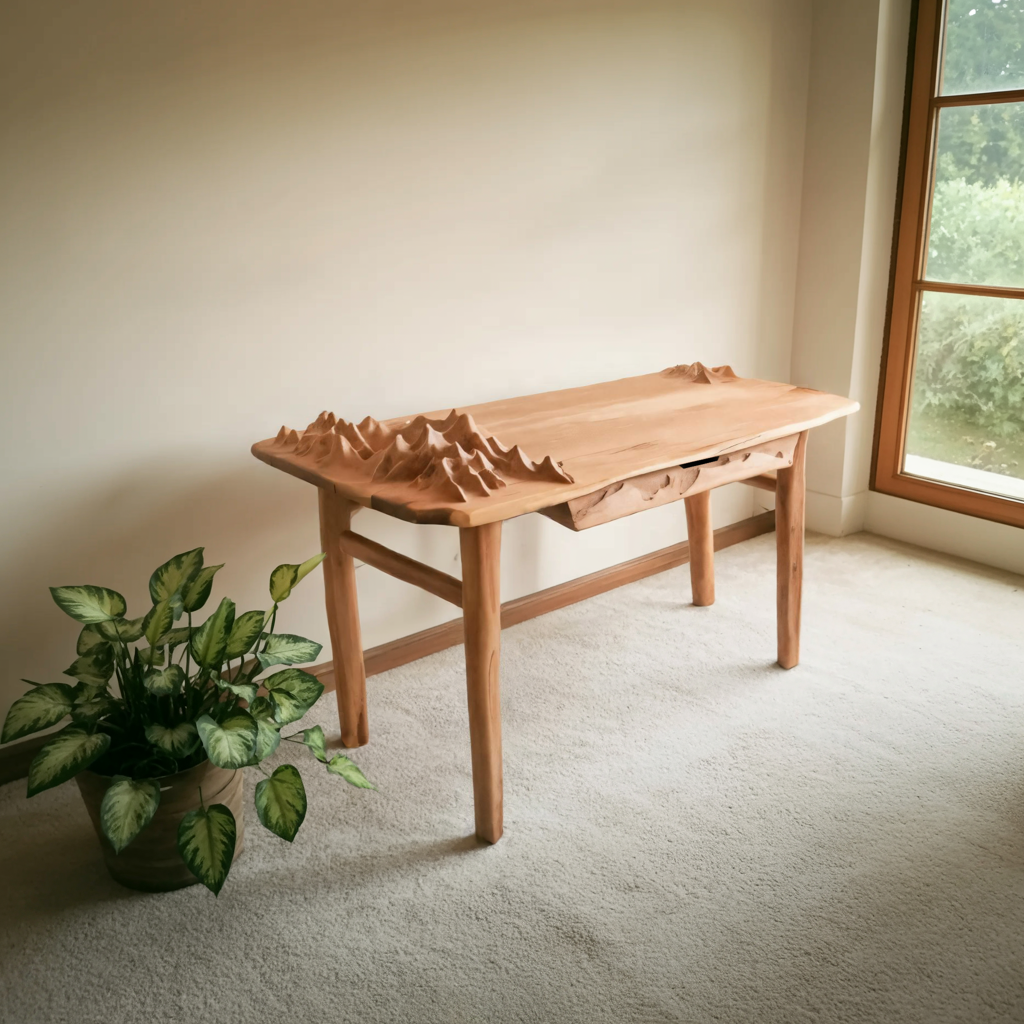 Mountain Carving Desk With 3D Detail For Studio Office And Reading Corner
