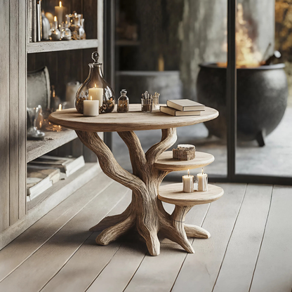 Mid Century Solid Wood End Table For Living Room Autumn Spooky Style